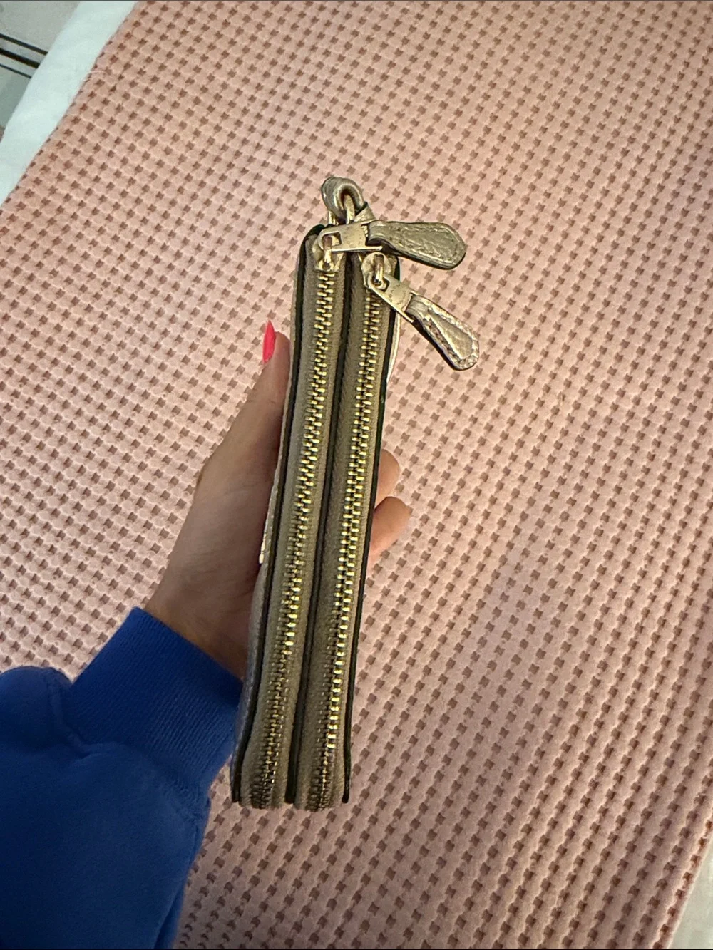 Coach Metallic Gold Leather Wristlet Zip Clutch - Double Pocket